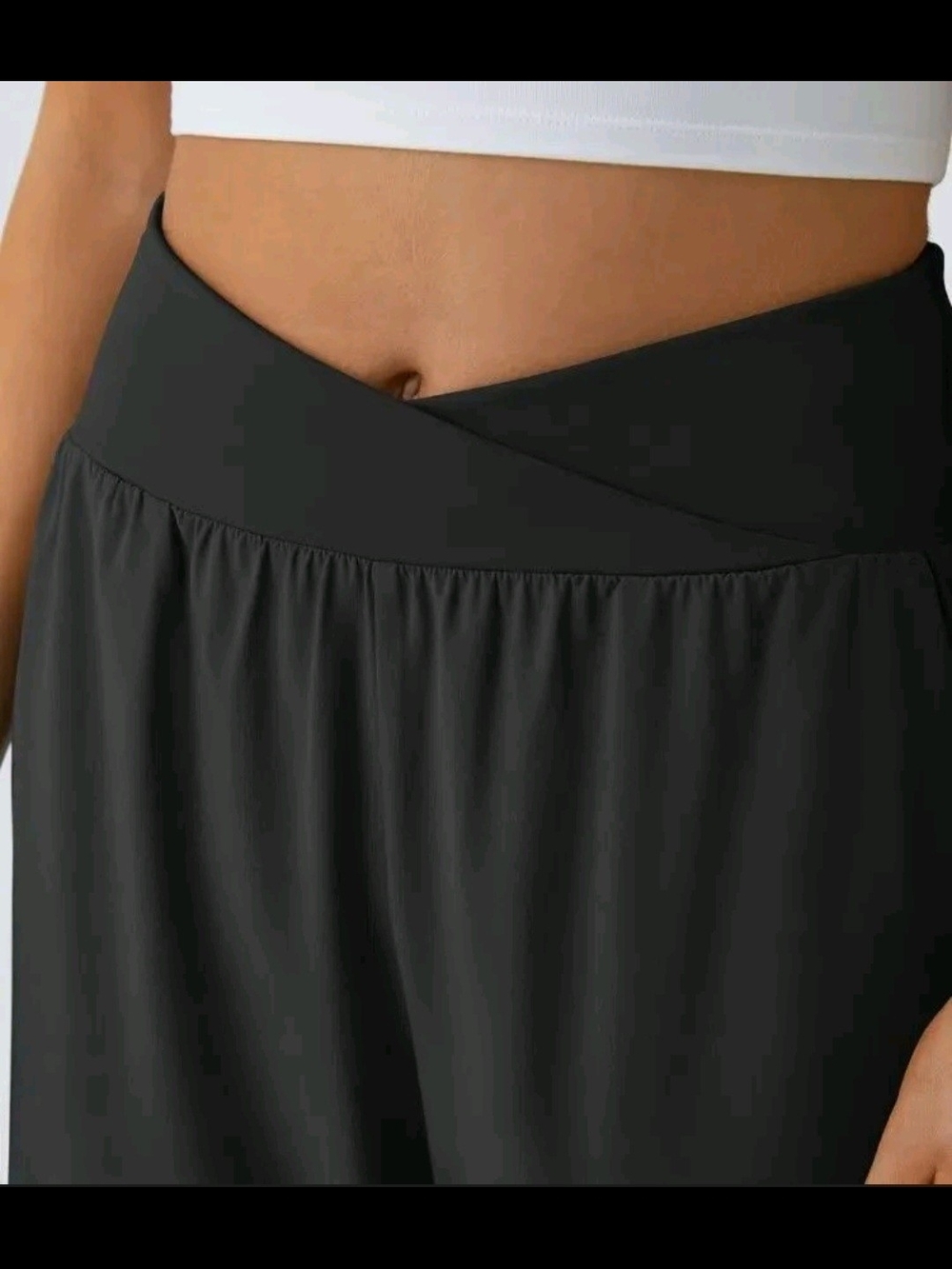 HALARA Black Wide Leg Crossover Waist Pants - Picture 3 of 4